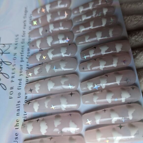 20 pc READY TO WEAR PINK CLOUDS FULL SIZE FULL SET XXL COFFIN NO SIZING NEEDED - Picture 4 of 4